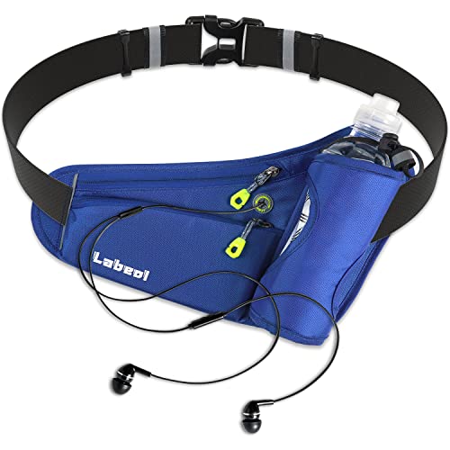 Labeol Running Belt with Water Bottles, Adjustable 2 Zipper Pockets Running Waist Pack Hydration Bag for Men and Women, Fanny Pack with Water Bottles for Hiking Climbing Jogging (Blue)