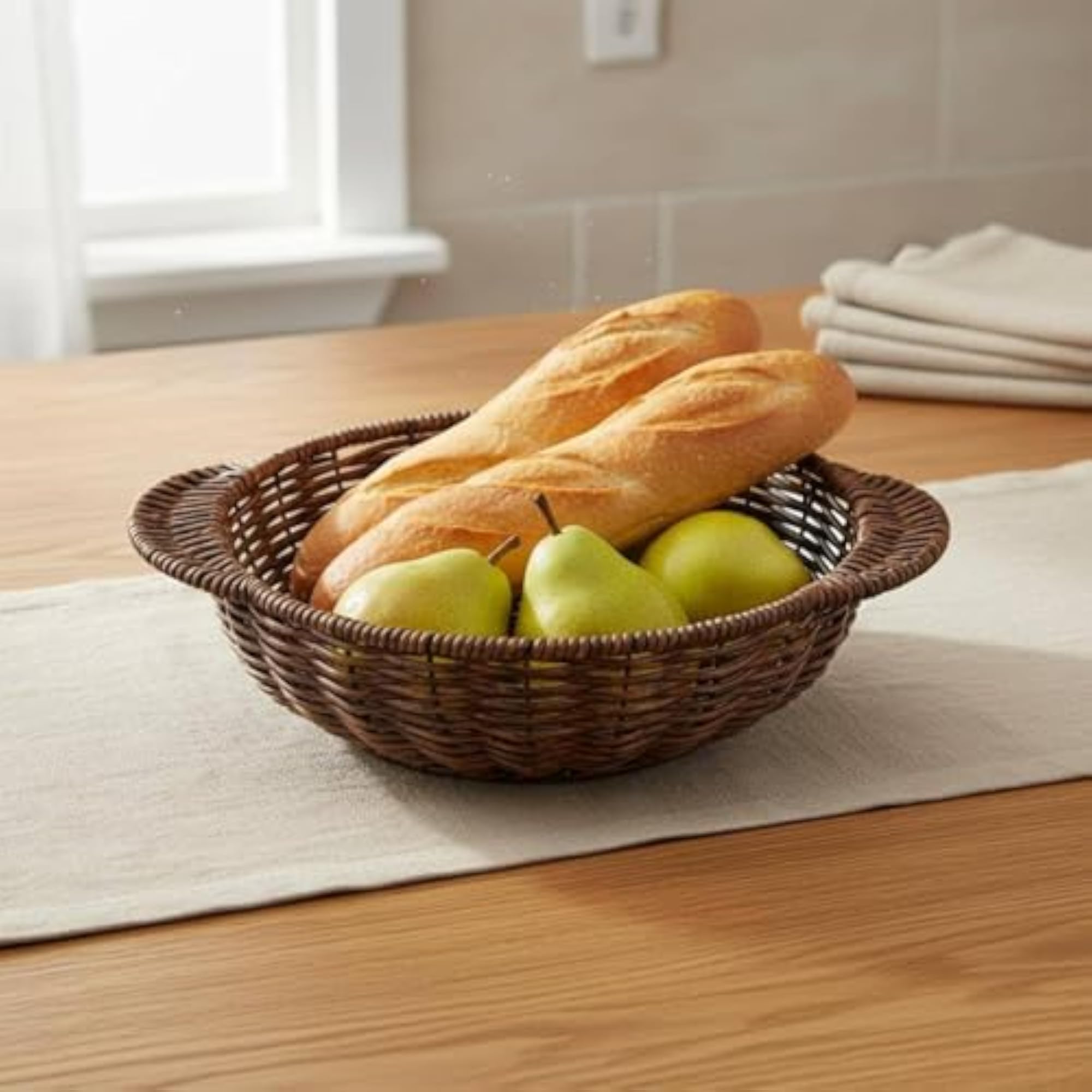 Multifunctional Double Ear Woven Bread Basket, Easy Carry