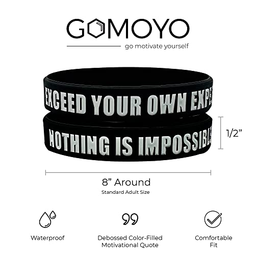Image of Nothing is Impossible, Exceed Your Own Expectations Motivational Silicone Wristbands, Rubberband Bracelets for Fitness, Workouts, Exercise, Basketball, Lifting, Team Sports