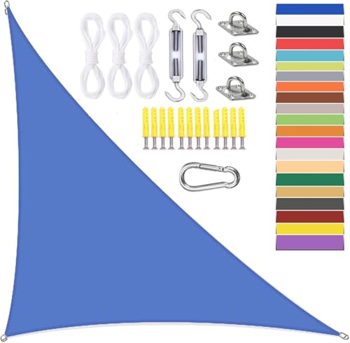 Voile d'ombrage triangulaire imperméable 3x3x4.3m bleu pour jardin et extérieur