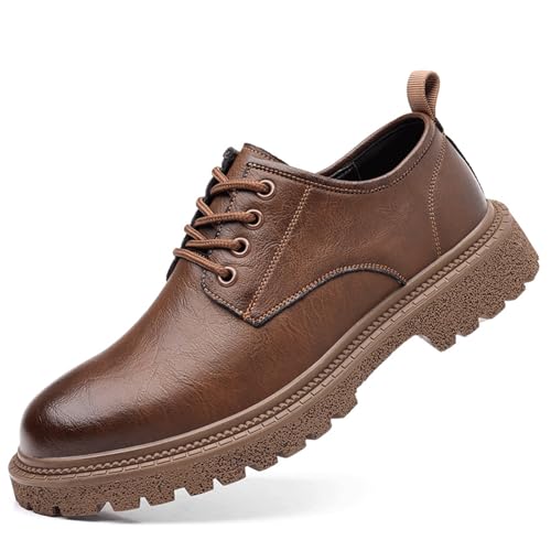 Mens Modern Fashion Oxfords Shoes for Men, Platform Pointed Toe Lace-up Genuine Leather Comfort Dress Shoes for Wedding Office