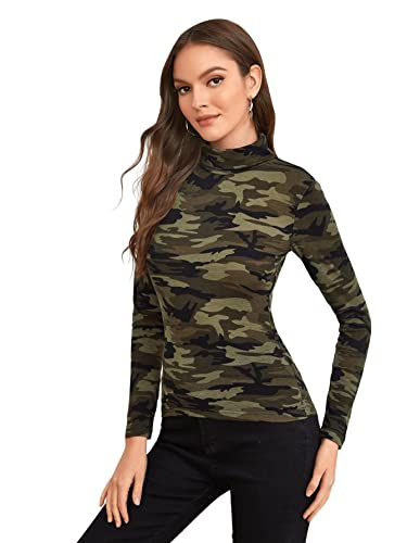 Image of Milumia Women's High Neck Zebra Print Pullovers Long Sleeve Top Camo Print Small