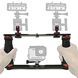Aluminium Alloy Underwater Video Light Stabilizer Tray Dive Light Stand Tray with Two Aluminum Alloy 1'' Ball Handle for Action Camera and Any Other Camera with 1/4 inch Screw Hole