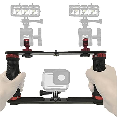 Pmsanzay - Aluminium Alloy Underwater Video Light Stabilizer Tray Dive Light Stand Tray with Two Aluminum Alloy 1'' Ball Handle for Action Camera and Any Other Camera with 1/4 inch Screw Hole