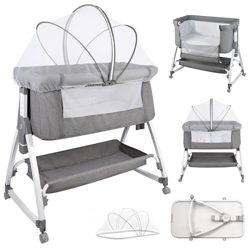 Berceau cododo 3 en 1 lin HUOLE avec matelas moelleux et roues