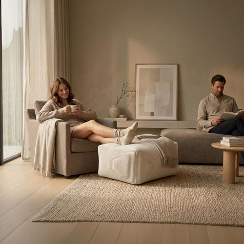 Gouchee Home Shara Roll Rectangular Pouf Ottoman for Foot Rest, Beige - Stuffed Ottoman Bean Bag Chair, Stylish Foot Stool - Plush & Comfortable Poufs for Living Room by Gouchee Home Inc. - Image 6