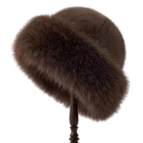 ZGMYC Faux Fur Trimmed Beanie Hats for Women Girls Russian Style Furry Winter Bucket Hats Warm Ski Snow Hat2