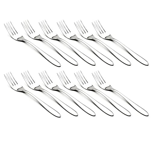 CUISINOX Alpha Pattern Flatware Polished Stainless Steel Silverware, Set of 12 Salad Forks