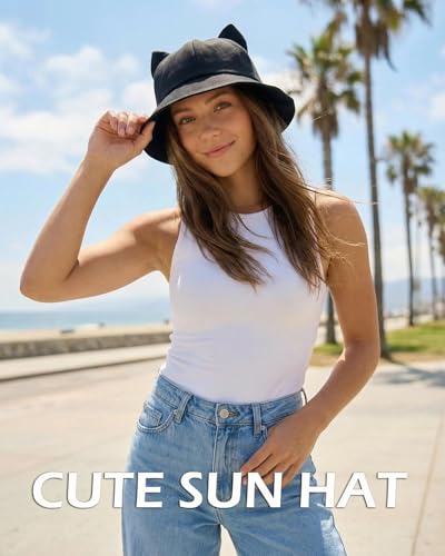 Sombrero tipo bucket con orejas de gato para mujer miniatura 3