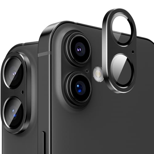 Podick カメラカバー iPhone 16/16 Plus用 カメラ保護 アイフォン16/16プラス 対応 レンズカバー 全面保護 9H強化ガラス アルミ合金 耐衝撃 キズ防止 高透過率 黒縁取り 露出オーバー防止 防滴 防塵 貼り付け簡単 自動吸着