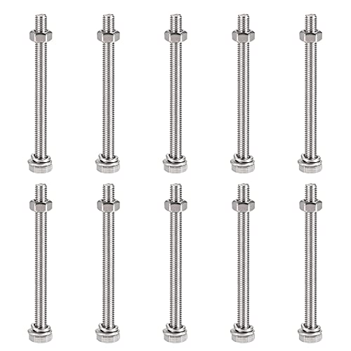 Image of uxcell M6 x 80mm Hex Head Screws Bolts, Nuts, Flat & Lock Washers Kits, 304 Stainless Steel Fully Thread Hexagon Bolts 10 Sets