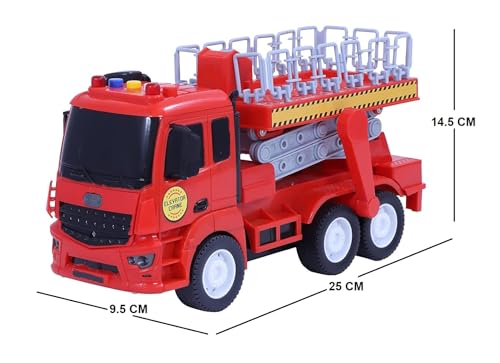 Image of Friction Powered Fire Rescue Excavator Truck Toy for Kids Boys Girls Unbreakable Rescue Crane Elevator with Light Music Pull Back Vehicle (Multicolor)