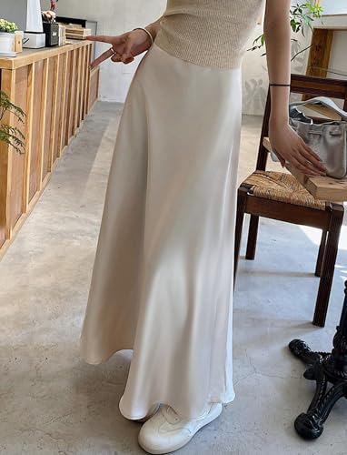 Women's Satin Long Skirt Elastic Waist Loose Casual High Waist Flowing Hem Straight Hip A-Line Solid Skirts4