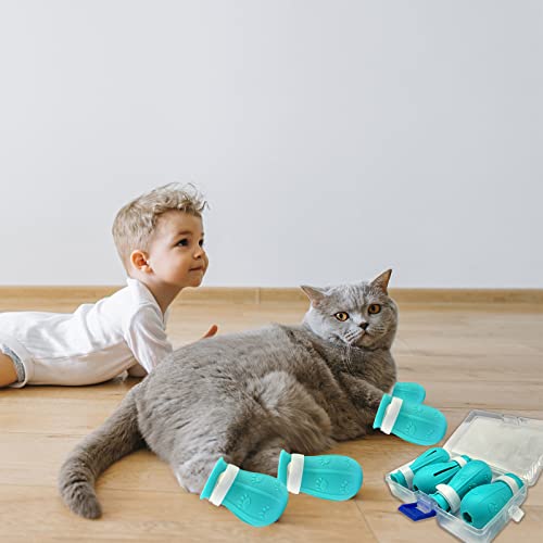 LLMSIX 4Pcs Botas Anti-Arranhões para Gatos, Protetor de Patas de Gato Ajustável, Sapatos de Silicon