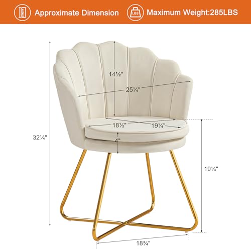 Furniliving Velvet Vanity Chair, Upholstered Accent Chair for Living Room, Makeup Chair for Bedroom Home Office Desk Chair with Back Arm Chair Guest Chair Mid-Century Leisure Lounge Sofa (Khaki) - Thumbnail 2