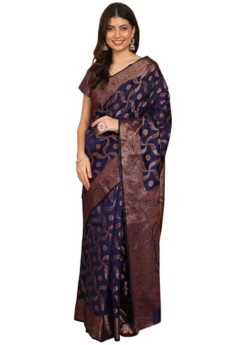 Luxurious Banarasi Silk Saree with Copper Zari Work & Unstitched Brocade Blouse Piece – Affordable Designer Indian Ethnic Wear for Women (PURPLE)