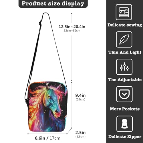 Crossbody Bag Color Flame Horse Animal Messenger Bag for Women Men Purse Shoulder Bag Satchel Bag with Adjustable Strap 202a06363
