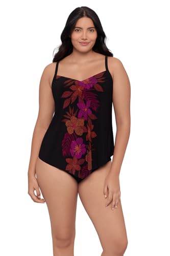Trimshaper Womens Adjustable Hank Swim Tankini Top with Built-in Bra Support, Dappled Jungle, 8
