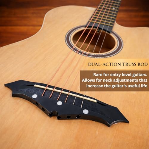 Image of Henrix 38CE 38 Inch Cutaway Basswood Electro-Acoustic Guitar With Dual Action Truss Rod, Gigbag, Picks, String Set, String Winder, Strap, Polishing Cloth & Ebook - Natural