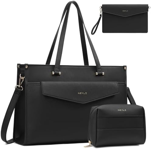 Keyli 3pcs Laptop Bag for Women 15.6 Inch Leather Work Tote Bags Professional Business Office Computer Shoulder Briefcase