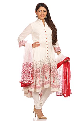 Image of BIBA Womens Mandarin Collar Printed Churidar Suit