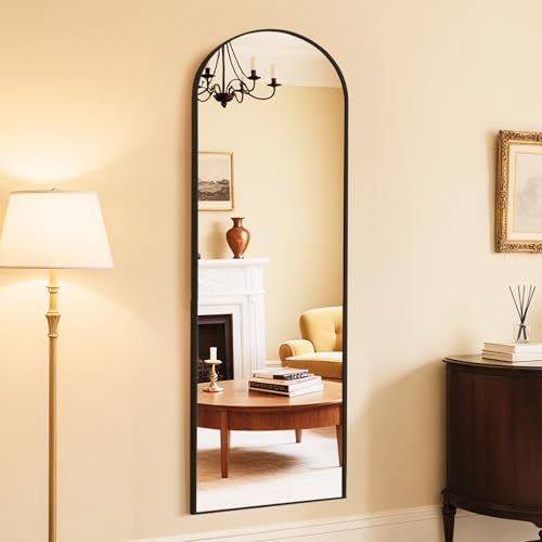 DUMOS Arched Wall-Mounted Full Length Mirror 21"x64" for Bedroom, Full Body Floor Mirror with Stand, Hanging or Leaning for Wall, Black