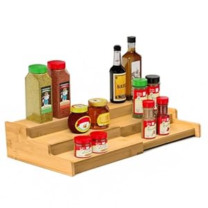 Spice Rack Organizer, 3 Tier Expandable Bamboo Spice Rack Organizer, Great for Kitchen Cabinet, Cupboard, Pantry and More-Bamboo