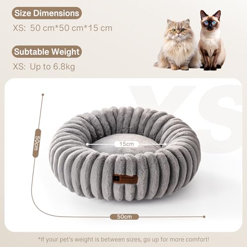 MEWOOFUN katzenbett Flauschig Donut hundebett kleine Hunde Waschbares - Angstlösendes Beruhigendes katzenbett große Katzen Welpenbett mit Rutschfester Unterseite, grau 50x50cm – Bild 6