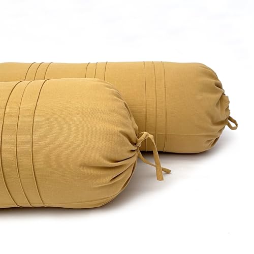 Image of Swayam Set of 2 Cotton Bolster Cover | 30x30 Inch | Soft Breathable Masnad Cover 200TC | Durable & Washable | Solid Bolster Cover for Diwan, Bed & Sofa - Beige