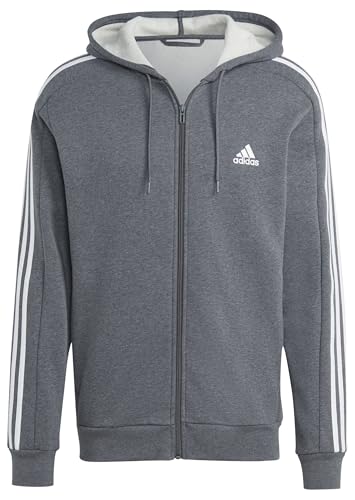 Image of adidas Essentials Men's Fleece 3-Stripes Full-Zip Hoodie Top with Hood