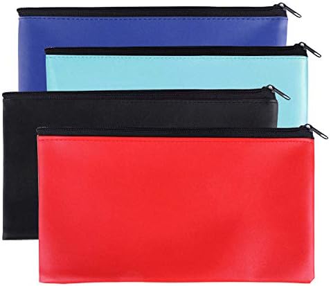 Zipper Bank Bags ,4 Pack Money Pouch Bank Deposit Bag PU Leather Cash and Coin Pouch bank envelopes with zipper (Colorful)