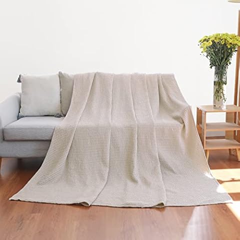 Waffle Blanket King 100% Cotton Bed Blanket Waffle Weave Throw Blanket for All Seasons, Soft Lightweight Blanket for Bed, Sofa(Ivory,90x104) Cover