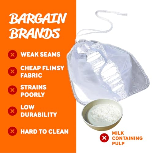 Pro Quality Nut Milk Bag – Big XL Commercial Food Grade – Strong & Durable Reusable Almond Milk Maker Bags & All Purpose Fine Mesh Nylon Cheesecloth Strainer – No Pulp Vegan Milks – Recipes & Vids