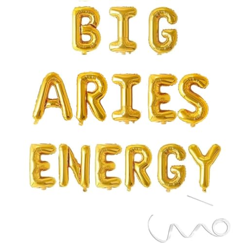 Big Aries Energy Banner,Aries Birthday Decorations,Aries March/April Birthday Party Decor for Constellation Zodiac 18th 20th 25th Birthday Party Decorations,Gold