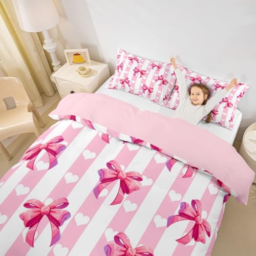 Housse de couette rose et blanche géométrique pour lit simple facile à laver