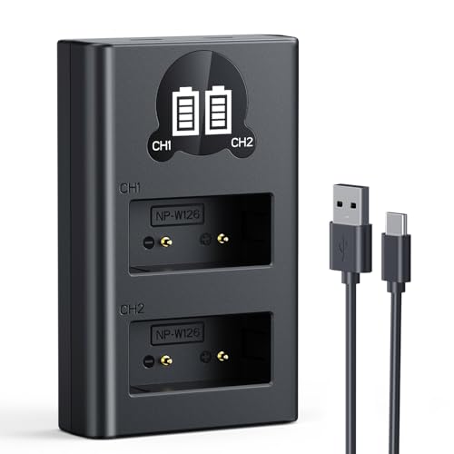 NP-W126S Battery Charger USB Dual Slot for Fuji Fujifilm X-E5 X-M5 X-T50 XT50 X-T30 III II XT30 X-T20 X100VI X100V X100F X Half X-T3 X-T2 X-S10 X-E4 X-A7 X-T200 X-T100