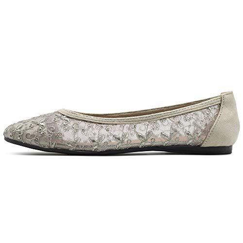 Ollio Women's Shoes Floral Lace Breathable Round Toe Ballet Flats F124 (7.5 B(M) Us, Grey) #TOP1