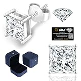 KRKC 0.8-2ct Princess Cut Moissanite Stud Earrings for Women, D Color VVS1 Clarity Lab Created Diamond Solitaire 14K White Gold Hypoallergenic Vermeil S925 Sterling Silver Earrings Men