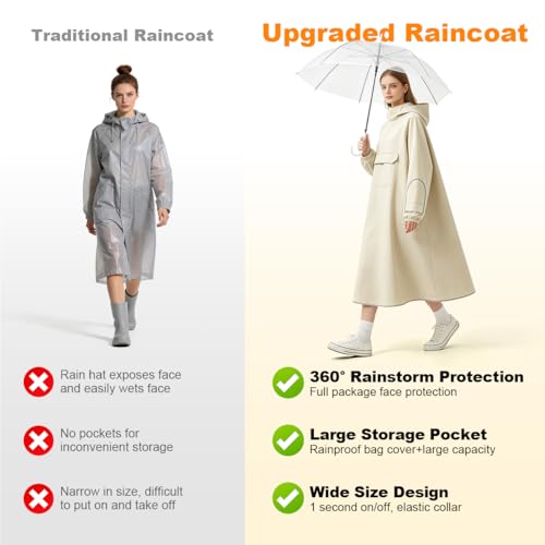 Image of PALAY High Collar Motorcycle Raincoat with Hood, Folding Hand Guard Flaps, PVC Full-Cover Riding Poncho with Front Pocket, Adult Women Raincoat for E-Bike, Scooter & Outdoor Riding