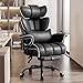 Ckaff Bürostuhl Chefsessel Ergonomisch, Gaming Stuhl aus PU Leder, Bürostuhl 200kg mit Fußstütze und Lendenwirbelstütze, Schreibtischstuhl mit Verstellbarer Rückenlehne (Schwarz)