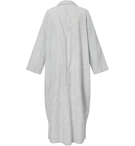 Image of ebossy Women's Oversized Boho Striped Shirt Dress Button Up Long Sleeve Flowy A Line Caftan Dress with Pockets