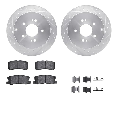 Image of R1 Concepts Rear Brake Kit Fits 2004-2011 Mitsubishi Endeavor | Semi Met Pads, Drilled Slotted eLINE Rotors| Hardware| 11.9 inch Rear