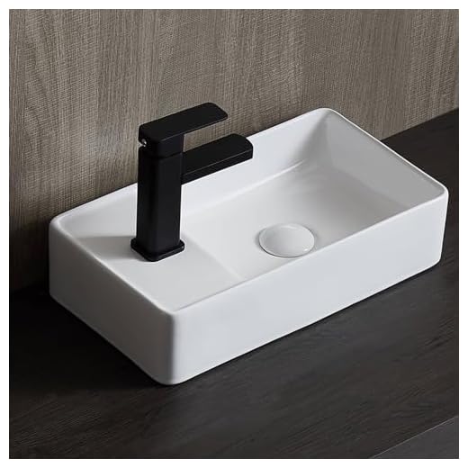 Eridanus Vessel Sink Bathroom Basin, Floating Wall Mount Ceramic Porcelain Rectangle 18" x 10", Modern Mini for Tiny Cloakroom Lavatory Corner Above Counter Vanity Save Space,Glossy White