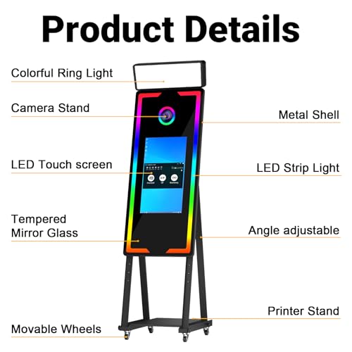 Image of Magic Mirror Photo Booth, 40-22in Interactive Touch Screen Photo Booth Machine Built-in Mini PC,App Remote Control RGB Light,Idea for Event Rental Party (Black, 40-22in)