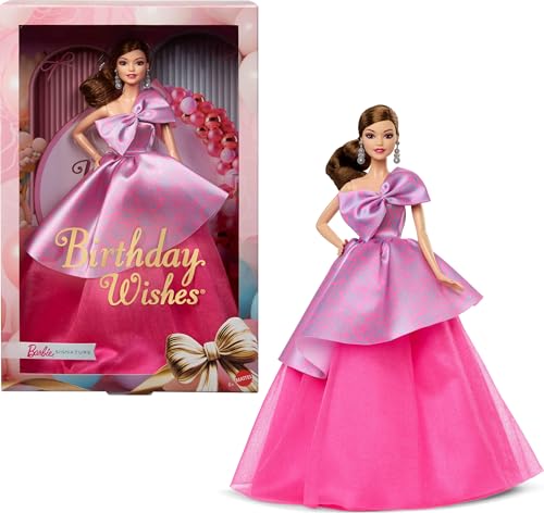 Barbie Signature Birthday Wishes Doll, Collectible Fashion Doll in Satiny, Pink Dress with Wavy Brown Hair