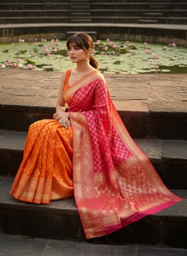 Image of Glory Sarees Women's Woven Pure Soft Kanjivaram Silk Saree Banarasi Style With Blouse Piece for Wedding