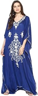 CRAFTBAZAR Kashmiri Embroidered Rayon Dark Blue Kaftan with White Colour Embroidery (Size -2XL) Price In India