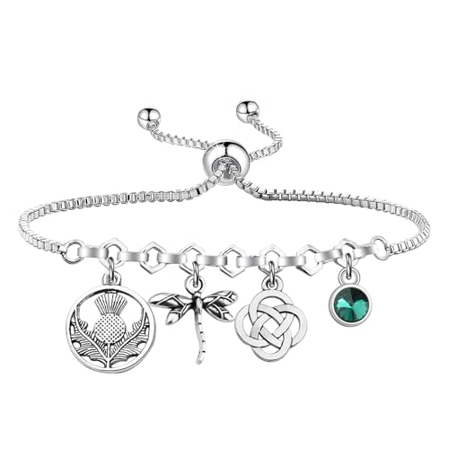 FUSTMW Scotland Thistle Gifts Bracelet Dragonfly Bracelet Thistle Flower Gift Scottish Dragonfly Gifts Scottish Jewelry2
