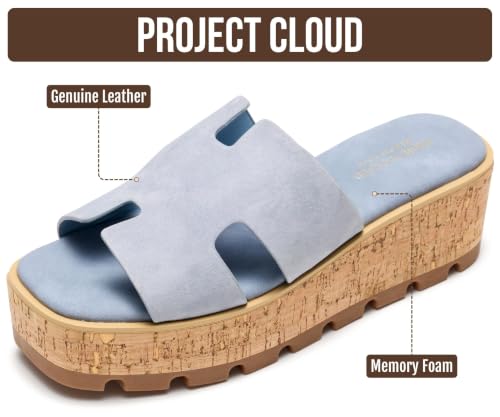 Image of Project Cloud 100% Genuine Leather Wedge Platform Sandals Women Footwear - Memory Foam Insole and Non-Slip Platform Slides for Women - Lightweight Womens Sandals (MILA)