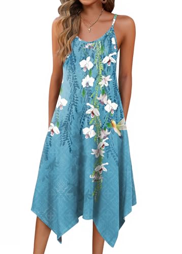 Image of Zeagoo Women Summer Midi Dresses 2026 Hawaiian Bohemian Beach Cover Up Sundress Spaghetti Strap Casual Dress with Pockets
